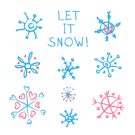 Christmas doodles. Snowflakes set on white background. Vector illustration.のイラスト素材