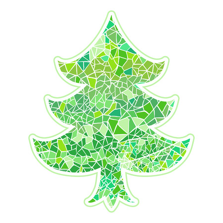 Vector greeting card with abstract green mosaic pattern Christmas treeのイラスト素材