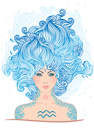 Illustration of Aquarius astrological sign as a beautiful girl. Vector art. のイラスト素材