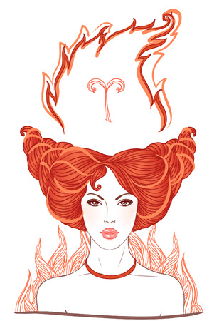 Illustration of Aries astrological sign as a beautiful girl. Vector. のイラスト素材