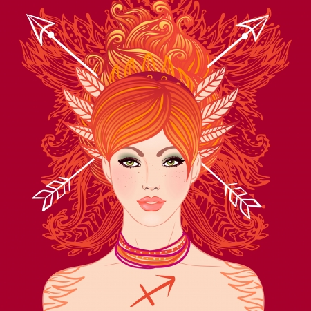 Sagittarius astrological sign as a beautiful girl. Vector illustration. のイラスト素材
