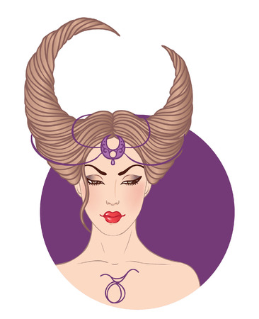 Illustration of taurus astrological sign as a beautiful girl. Vector. のイラスト素材