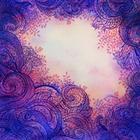 Paisley watercolor patterned frame, trendy modern wallpaper or textile  background の写真素材