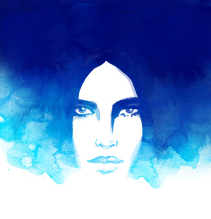 Amazing watercolor portrait of beautiful women. Fashion illustration.のイラスト素材