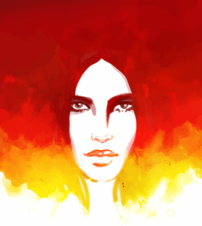 Amazing watercolor portrait of beautiful women. Fashion illustration.のイラスト素材