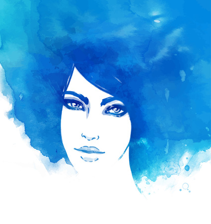 Amazing watercolor portrait of beautiful women. Fashion illustration.のイラスト素材