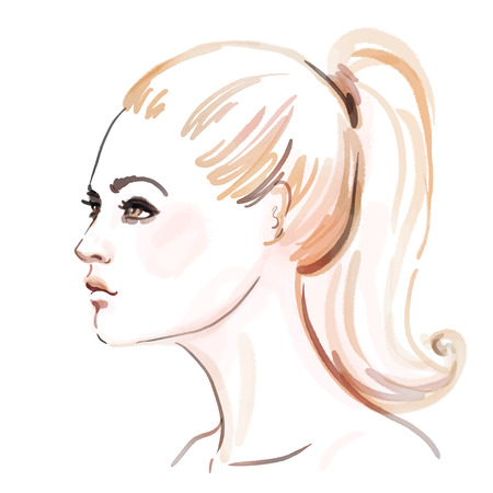 Amazing watercolor portrait of beautiful women. Fashion illustration.のイラスト素材