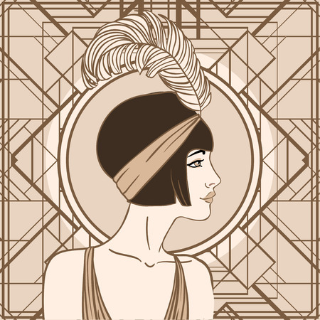 Flapper girl: Retro party invitation design. Vector illustration.のイラスト素材