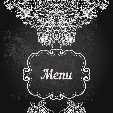 Vector illustration of floral design on blackboard. Stylish concept decoration for a restaurant, coffeehouse, coffee shop menu, wedding invitationのイラスト素材