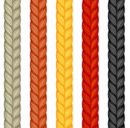Set of four braids isolated on white background. Vector illustration of human hair in different natural colors.のイラスト素材