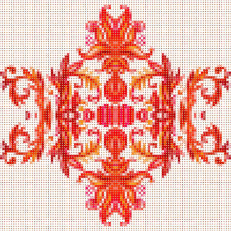 Color vector seamless pattern with flowers with traditional embroidery elementsのイラスト素材