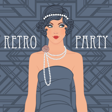 Flapper girl: Retro party invitation design template. Vector illustration.のイラスト素材