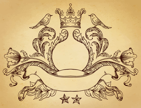 Vintage ornate ribbon frame with a birdのイラスト素材