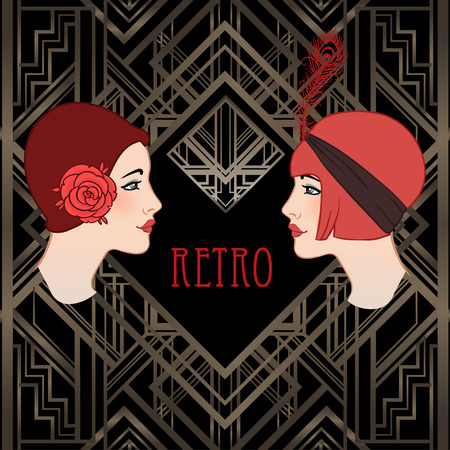 Flapper girl: Retro party invitation design template. Vector illustration.のイラスト素材