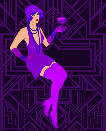Flapper girl: Retro party invitation design template. Vector illustration.のイラスト素材