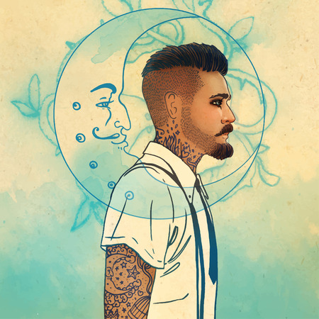 Portrait of stylish fashion bearded man. Vector illustration.のイラスト素材