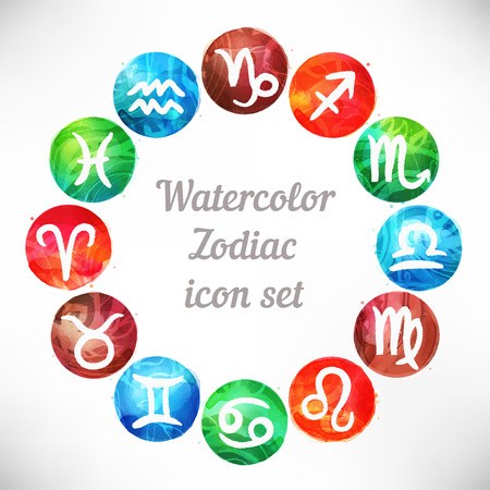 Watercolor zodiac icon set, vector signのイラスト素材