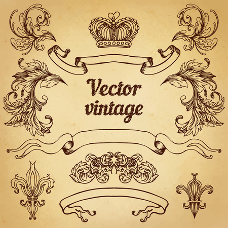crest with vintage style design elements, use for frame, vector format very easy to edit, individual objectsのイラスト素材