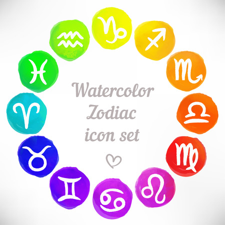 Watercolor zodiac icon set, vector signのイラスト素材