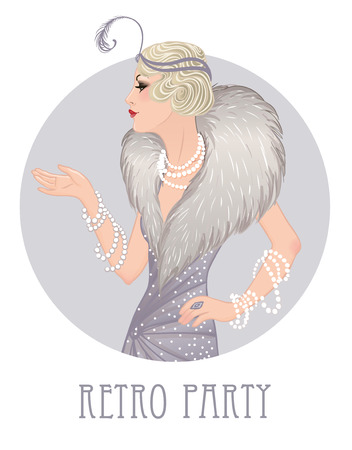 Flapper girl: Retro party invitation design template. Vector illustration.のイラスト素材