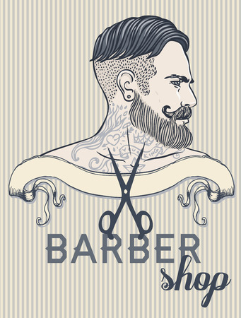 Hipster Barber Shop Business Card design template. Vector illustration.のイラスト素材