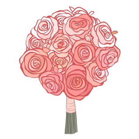 Bridal bouquet of pink roses isolated on whiteのイラスト素材