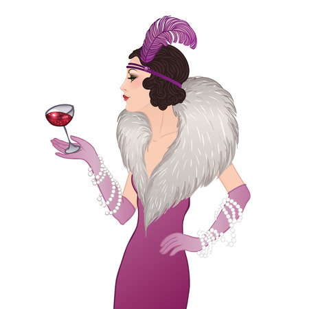 Flapper girl: Retro party invitation design template. Vector illustration.
