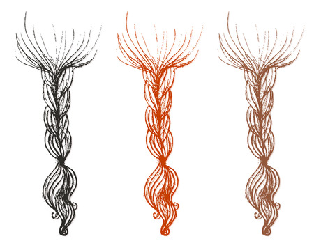 Beautiful woman braid back view. Sketchy style vector illustration.のイラスト素材