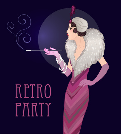 Flapper girl: Retro party invitation design template. Vector illustration.のイラスト素材