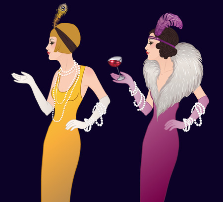 Flapper girl: Retro party invitation design template. Vector illustration.のイラスト素材