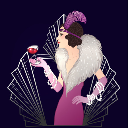 Flapper girl: Retro party invitation design template. Vector illustration.のイラスト素材