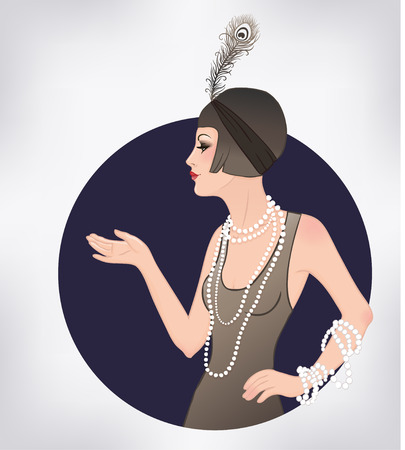 Flapper girl: Retro party invitation design template. Vector illustration.