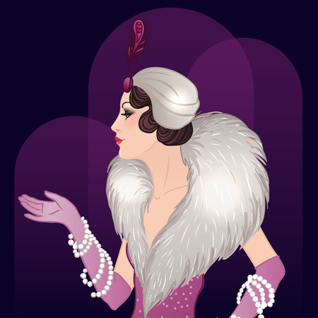 Flapper girl: Retro party invitation design template. Vector illustration.