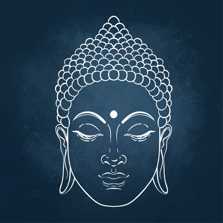 Sitting Buddha. Vector illustration over the blackboard background.のイラスト素材