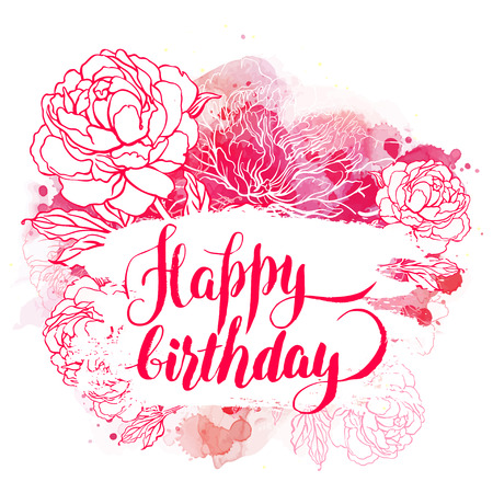 Beautiful peony bouquet design on beige background. Hand drawn illustration.のイラスト素材