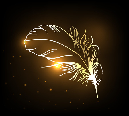 Shiny gold feather over dark backgroundのイラスト素材