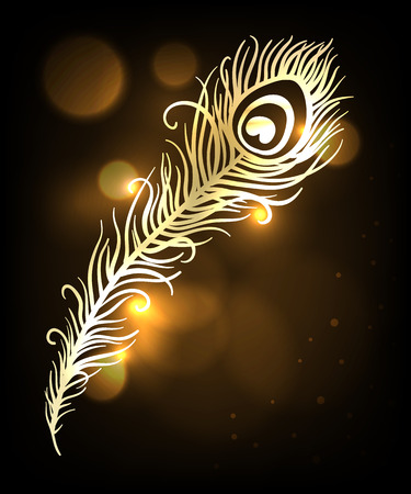 Shiny gold feather over dark backgroundのイラスト素材