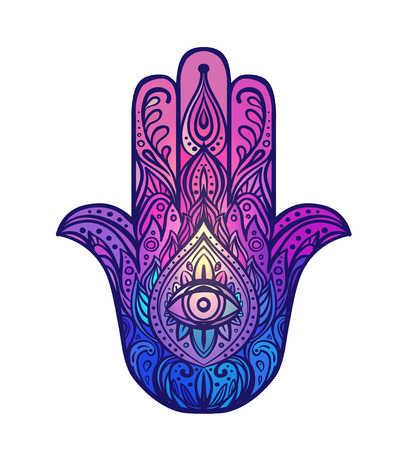 Ornate hand drawn hamsa. Popular Arabic and Jewish amuletのイラスト素材