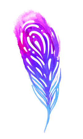 Boho style colorful feather. Watercolor illustration.のイラスト素材