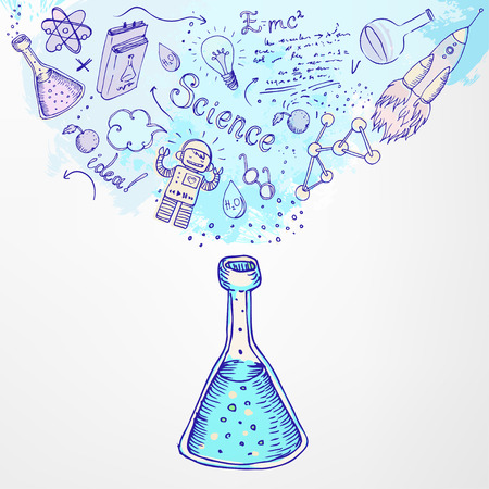 Back to school: Science learning symbols from bulb. Education concept. Vector illustration.のイラスト素材