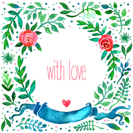 Boho style wedding invitation template. Watercolor illustration.のイラスト素材