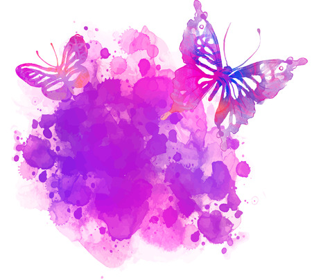 Amazing watercolor background with butterfly. Vector art isolated on whiteのイラスト素材