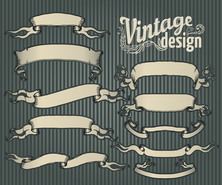 Vintage design elements set. Ribbon with floral decor. Vector illustration.のイラスト素材