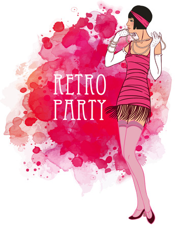 Flapper girl: Retro party invitation design. Cocktail Party.のイラスト素材