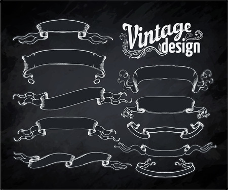 Vintage engraved decorative ornate vector design elements. Chalk illustration over a blackboardのイラスト素材