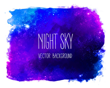 Watercolor space texture with glowing stars. Night starry sky with paint strokes and swashes.のイラスト素材