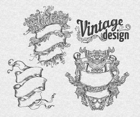 Vintage design elements set. Ribbons. Vector illustration.のイラスト素材