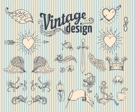 Vintage design elements set. Ribbon with floral decor. Vector illustration.のイラスト素材