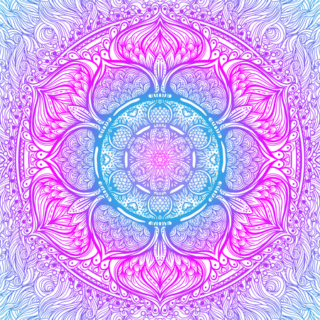 Vector ornamental mandala inspired ethnic art, patterned Indian paisley. Hand drawn illustration. Invitation element. Tattoo, astrology, alchemy, boho and magic symbol.のイラスト素材