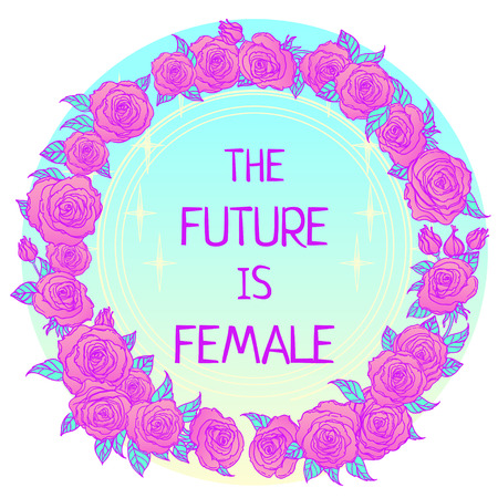 The future is female. Girl Power. Feminism concept. Realistic style vector illustration in pink  pastel goth colors isolated on white. Sticker, patch graphic design.のイラスト素材